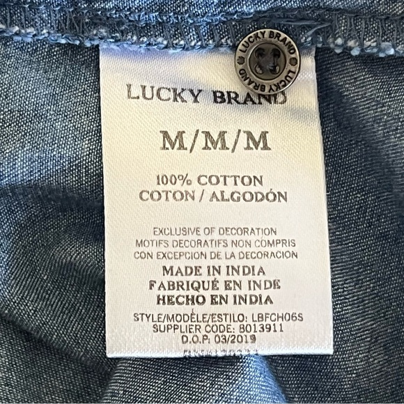 Lucky Brand Chambray Dress Denim Blue Embroidered Little Girls Medium - Picture 11 of 14